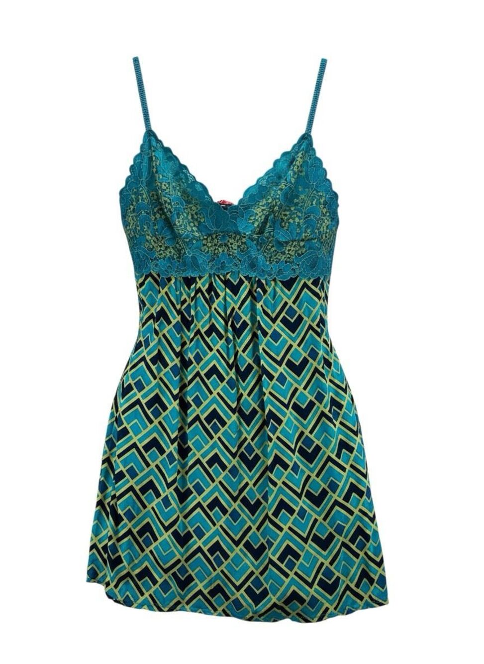 Josie by Natori Geometric Lace Bodice Chemise Slip Dress Nightgown Medium M